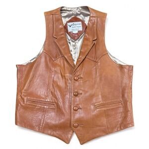 Vintage Continental Leather Fashions Tan Western Vest Size 42 USA Made